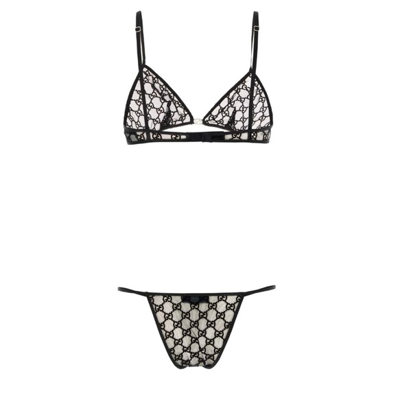 Gucci 2pc Semi-Sheer Lingerie Set with GG Logo and Silver Hardware - Picture 3 of 6